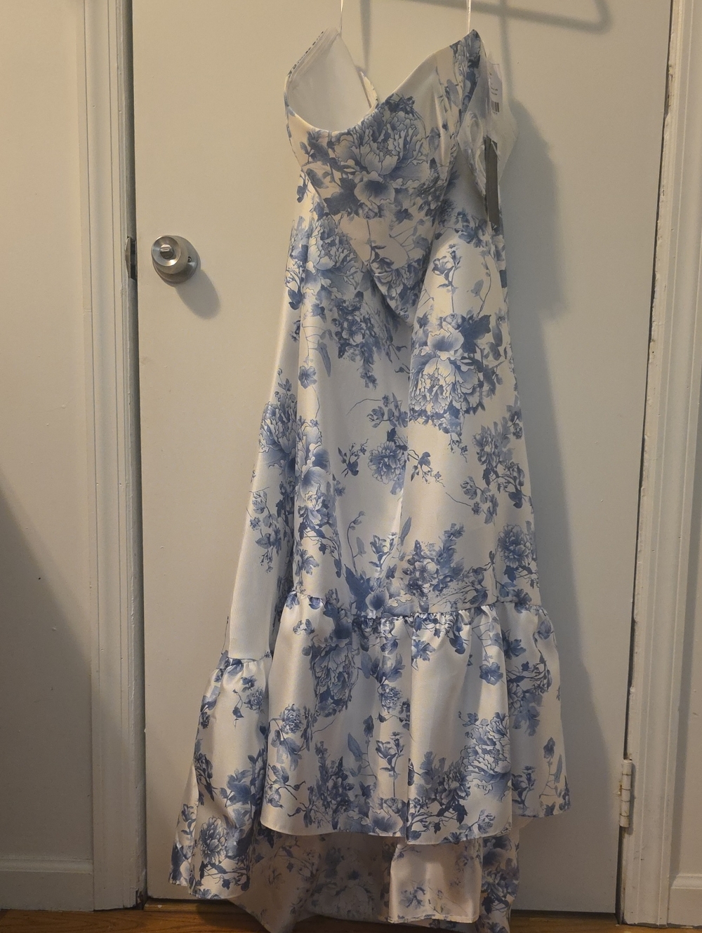 ALFRED SUNG White Dress with Blue Floral Print